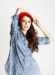 Image showing young cheerful brunette teenage girl on white background