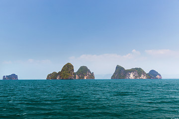 Image showing krabi island cliffs in ocean water at thailand