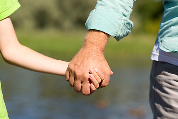 Image showing senior man and child holding hands