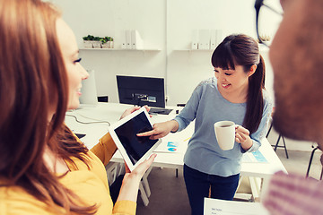 Image showing creative team with tablet pc talking at office