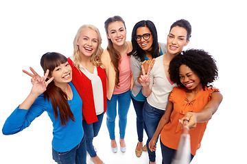 Image showing international group of women with selfie stick