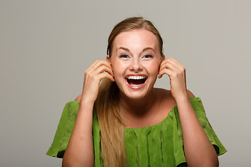 Image showing Laughing model with open shoulders