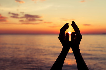 Image showing silhouette of female hands during sunset