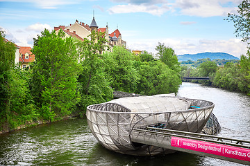 Image showing The Murinsel bridge in Graz old town, Austria