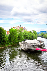 Image showing The Murinsel bridge in Graz old town, Austria