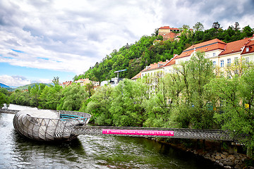 Image showing The Murinsel bridge in Graz old town, Austria