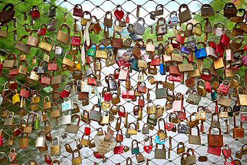 Image showing Love Locks on the bridge railing