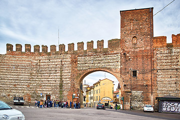 Image showing Old brick city wall of Verona