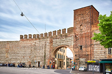 Image showing Old brick city wall of Verona