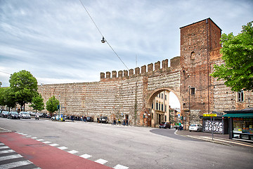 Image showing Old brick city wall of Verona