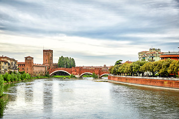 Image showing Panoramic view of Bridge Ponte Pietra in Verona