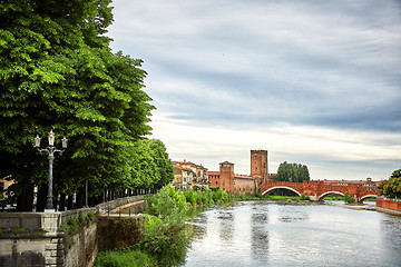 Image showing Panoramic view of Bridge Ponte Pietra in Verona