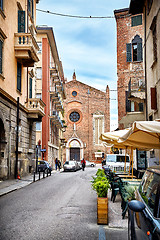 Image showing Street view and church of Saint Eufemia in Verona. Italy