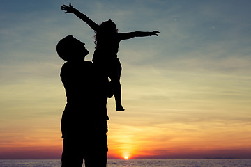 Image showing Father and son playing on the beach