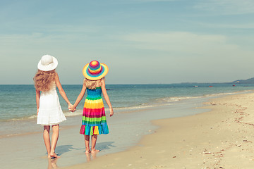 Image showing Happy children playing on the beach