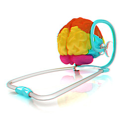 Image showing stethoscope and brain. 3d illustration. Anaglyph. View with red/