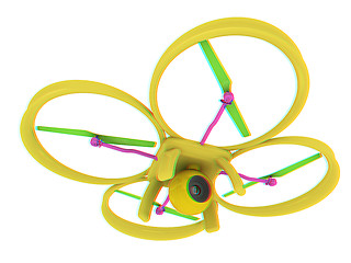 Image showing Drone, quadrocopter, with photo camera flying. 3d render. Anagly