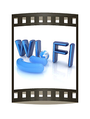 Image showing WiFi symbol. 3d illustration. The film strip