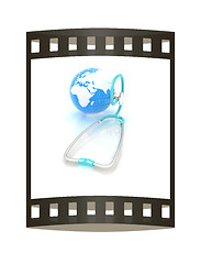 Image showing Stethoscope and Earth.3d illustration. The film strip