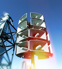 Image showing Isolated loudspeakers. Toned image. Motion blur effect.