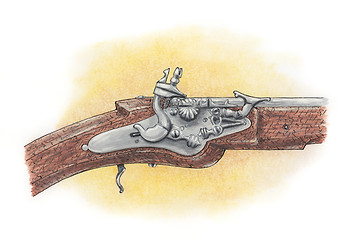 Image showing Snaphance (early flintlock) used on pistol from first quarter of