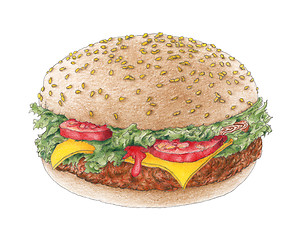 Image showing Hamburger on a bun over white background