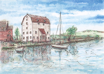 Image showing House and boats on water