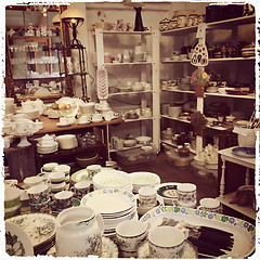 Image showing Shop with vintage dishware