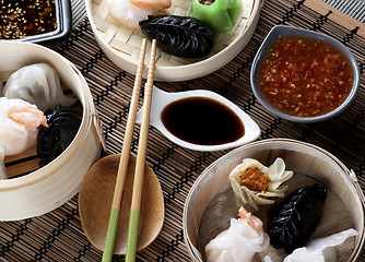 Image showing Dim Sum in Bamboo Bowls