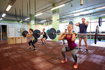 Image showing group of people training with barbells in gym