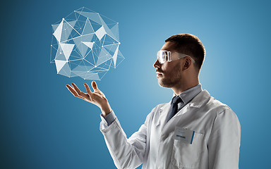 Image showing scientist in goggles with low poly projection