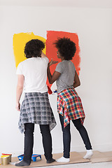 Image showing multiethnic couple painting interior wall