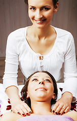 Image showing stock photo attractive lady getting spa treatment in salon, heal