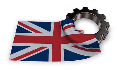 Image showing gear wheel and flag of the united Kingdom of Great Britain and Northern Ireland - 3d rendering