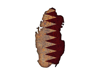 Image showing Map and flag of Qatar on rusty metal