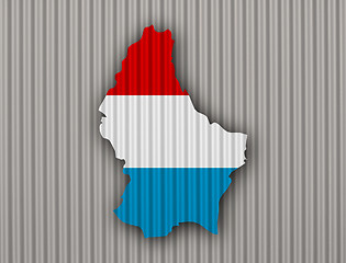 Image showing Map and flag of Luxembourg on corrugated iron