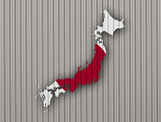 Image showing Map and flag of Japan on corrugated iron