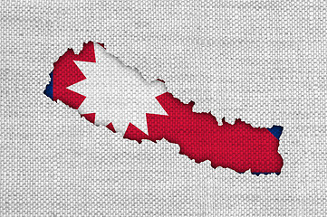 Image showing Map and flag of Nepal on old linen