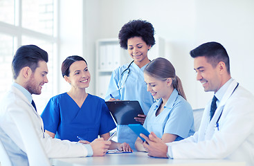 Image showing group of happy doctors meeting at hospital office