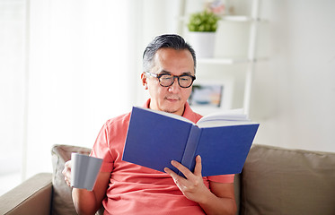 Image showing man sitting on sofa and reading book at home