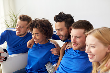 Image showing friends or football fans watching soccer at home