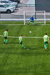 Image showing Soccer football goalkeeper making diving save