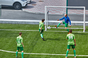 Image showing Soccer football goalkeeper making diving save