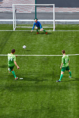 Image showing Soccer football goalkeeper making diving save