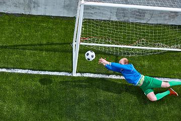 Image showing Soccer football goalkeeper making diving save