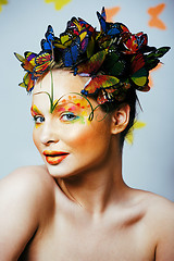 Image showing woman with summer creative make up like fairy butterfly closeup 