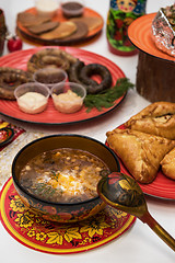 Image showing Russian table with food