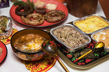 Image showing Russian table with food