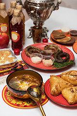 Image showing Russian table with food