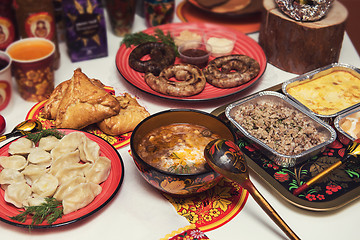 Image showing Russian table with food